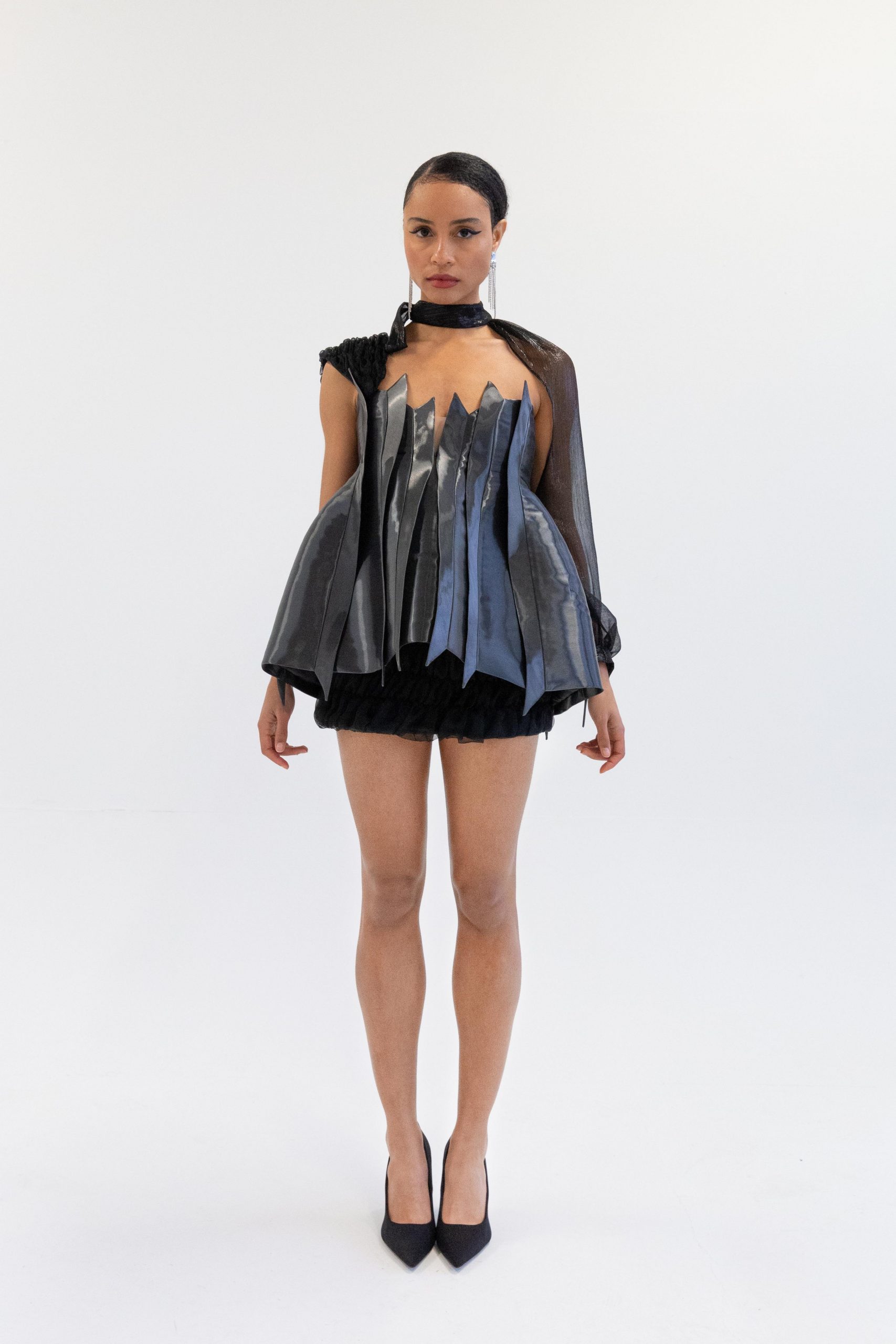 Futuristic metallic liquid dress