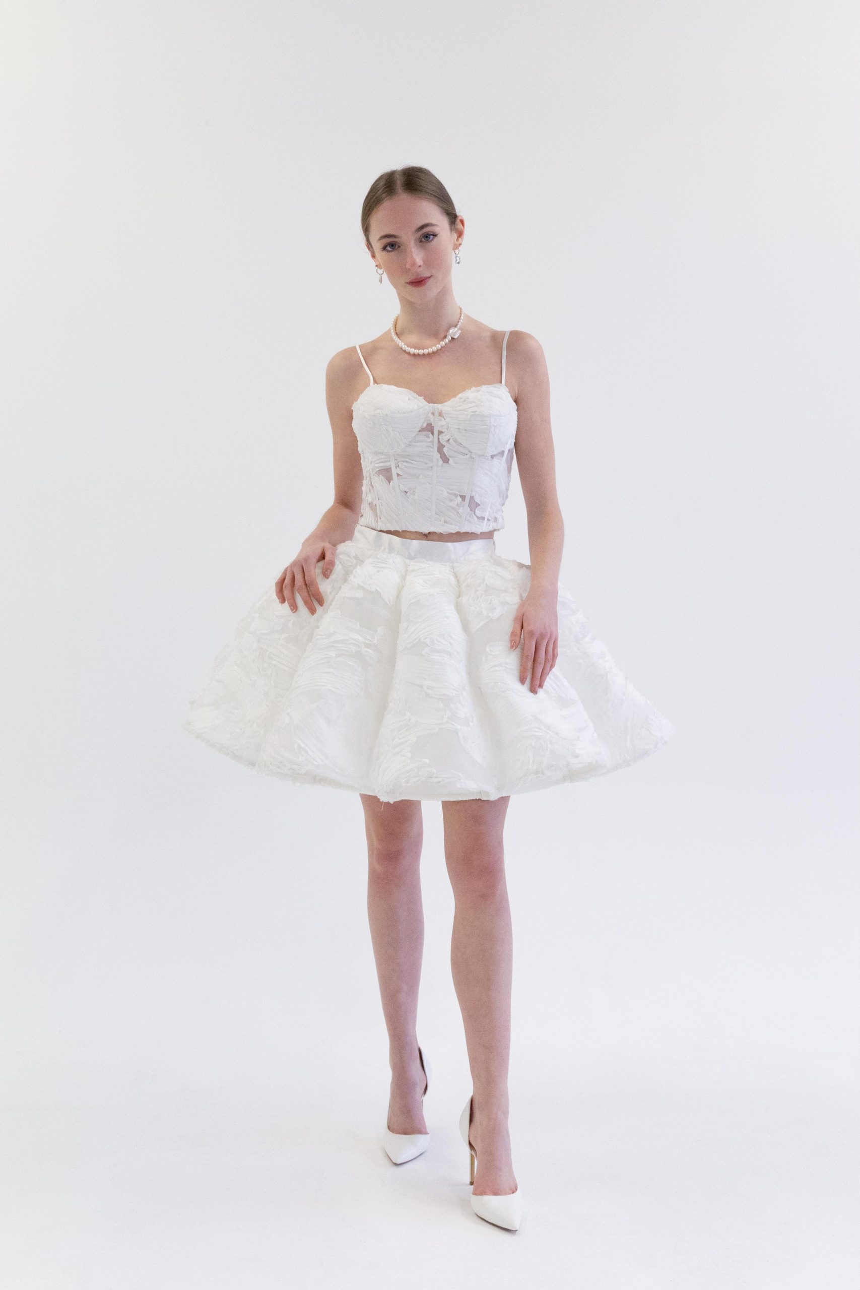 Large silhouette white brush texture skirt